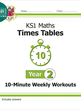 预售 英国CGP KS1 Maths: Times Tables 10-Minute Weekly Workouts - Year 2 又日新