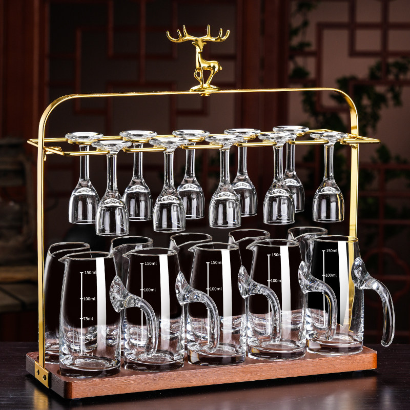 分酒器家用白酒杯水晶高脚杯一口杯子小酒盅创意高档置物架子套装