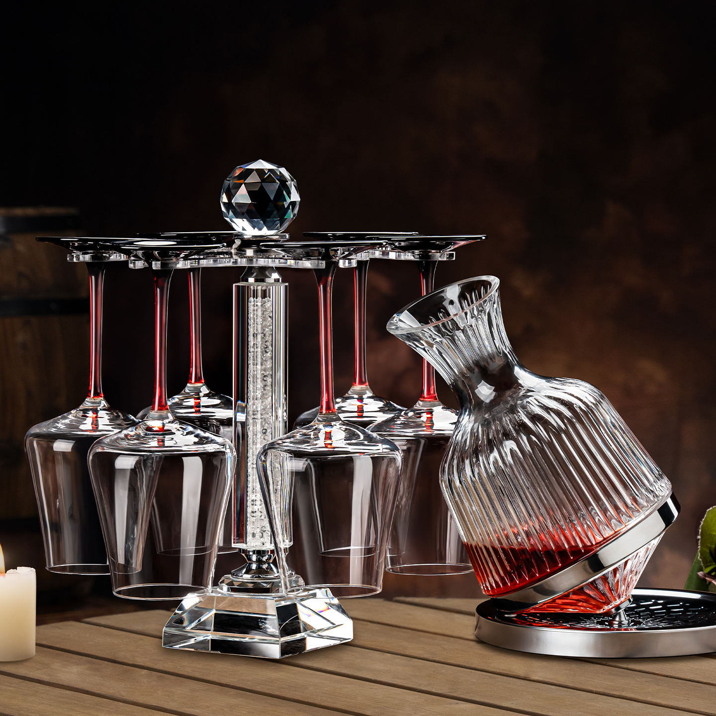 高级感红领结红酒杯套装醒酒器