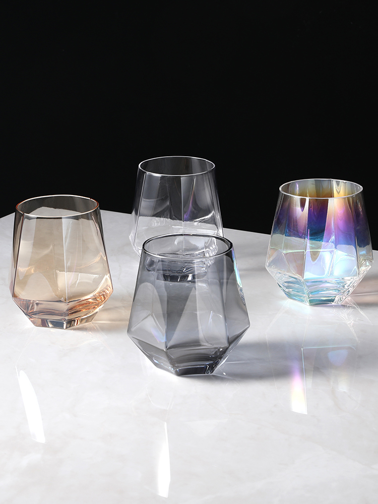 Glass household color simple ins drinking cup Female creative transparent juice drink cup High face value wine glass