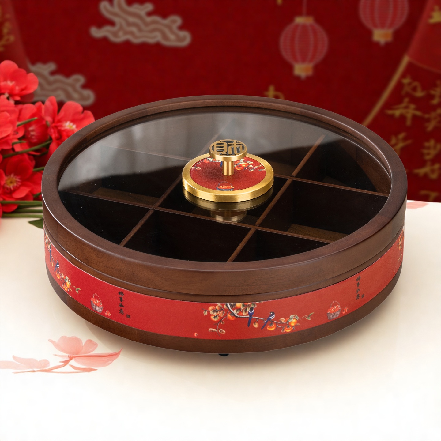 分格实木干果盒新中式收纳摆放盘