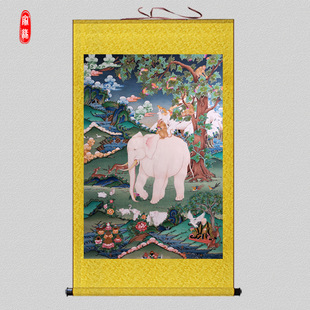 新款藏式和气四瑞挂画家用增财佛堂客厅玄关装饰画吉祥四瑞卷轴画