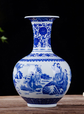 仿古景德镇青花瓷花瓶复古家居陶瓷花瓶摆件博古架观赏插花装饰品