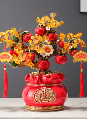 黄水晶发财树摆件招财客厅玄关摇钱树酒柜装饰品乔迁新居开业礼物