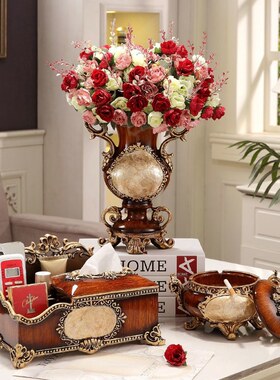 欧式贝壳工艺复古花瓶水果盘套装客厅茶几创意装饰品摆件奢华高档