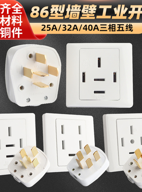 龙榜三相五线插头插座25A 32A 40A 380V440V扁五插五孔大功率86型