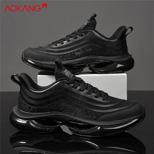 奥康官方正品休闲运动男鞋新款冬季网面透气减震跑鞋黑色老爹鞋男