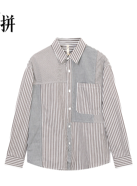 素拼男装春秋日系潮流长袖条纹衬衫外穿衬衣外套SPACS335070AM