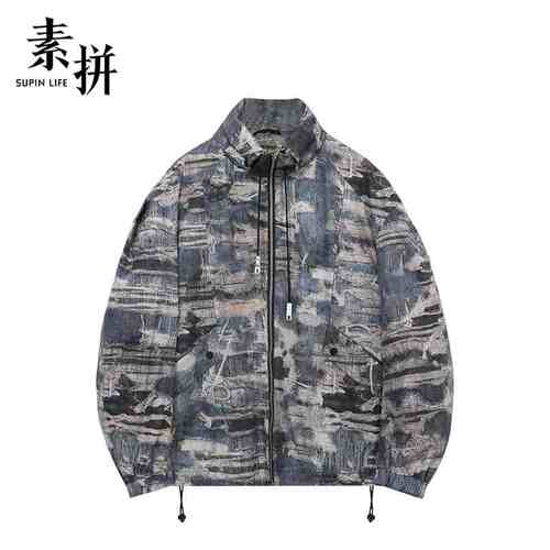 素拼男装秋季潮牌工装迷彩夹克外套男休闲宽松外衣SPAWT335051AM
