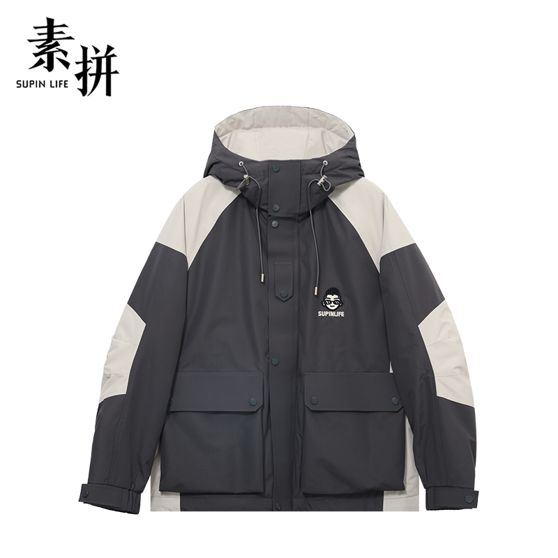 素拼潮连帽休闲常规潮鹅绒服潮