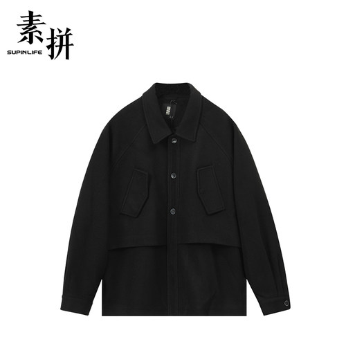 素拼男装春季潮流翻领百搭男士外套春秋款夹克上衣SPAWT511061AM