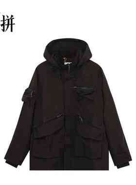 素拼男装春秋季黑色外套男士休闲潮流工装连帽外衣SPAWT335012AM