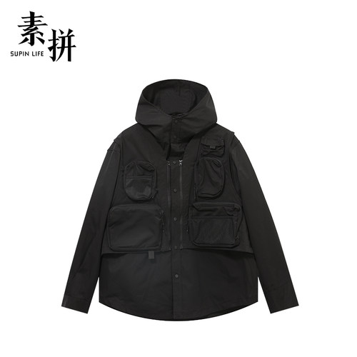 素拼男装秋装男士宽松潮牌工装夹克外套SPAWT335032AM