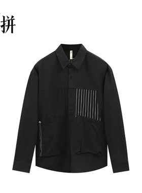 素拼男装春秋款男士休闲翻领衬衫外套帅气衬衣外穿SPACS335069AM