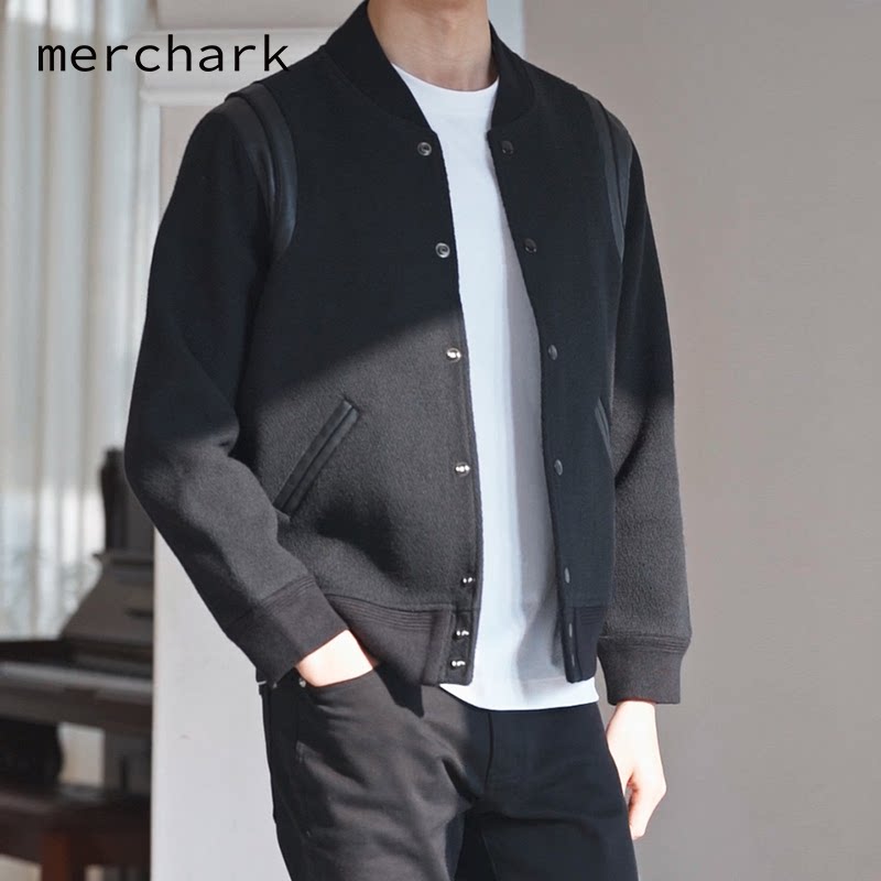 merchark权志龙gd同款杨树林slp拼接撞色羊毛呢夹克ins夹克棒球服