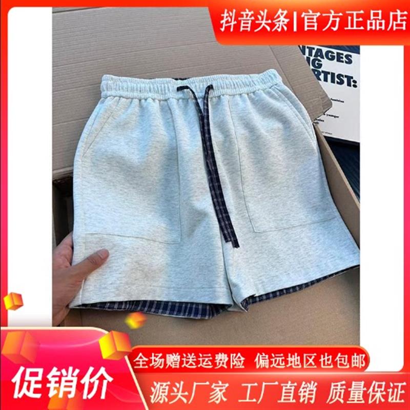 佐罗轻奢Amphelisia美式拼接格子四分短裤男夏季薄款运动跑步卫裤