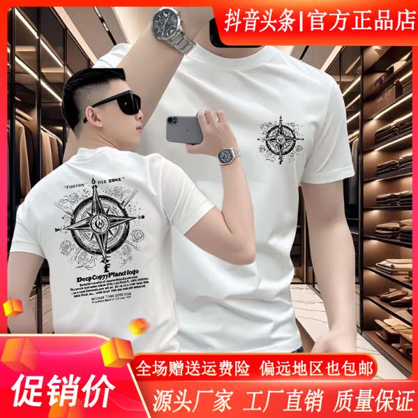 师凯服饰Amphelisia夏季凉感短袖男t恤薄款透气印花时尚打底半袖
