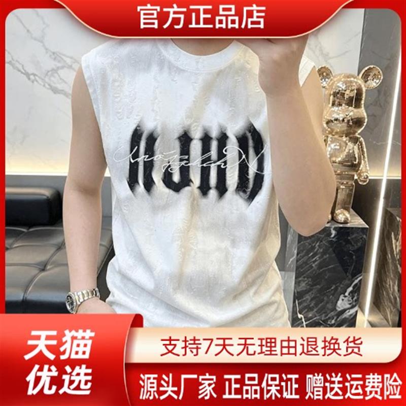 Pilotis时尚简约夏季男士圆领印花无袖T恤背心潮流坎肩男装A715