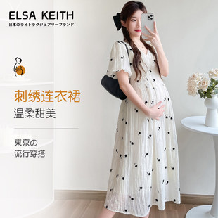 日本ELSA KEITH孕妇装夏款2026新款休闲大码刺绣款时尚百搭连衣裙