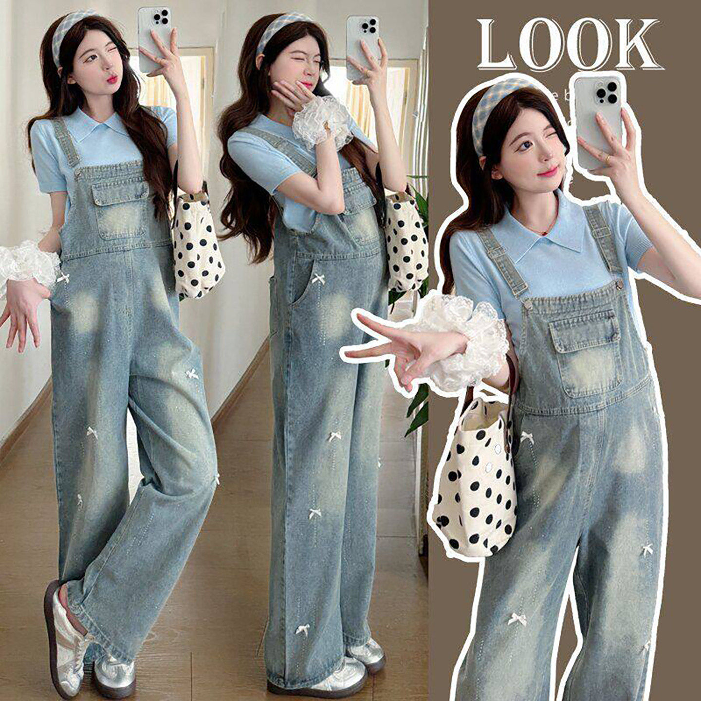 法国Uamtor孕妇套装2026夏季新款时尚洋气时髦蝴蝶结牛仔背带裤子