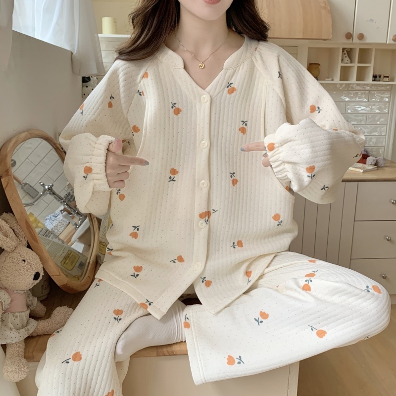 米兰风mdcw空气棉月子服产后纯棉加厚孕妇睡衣秋冬产妇哺乳衣喂奶