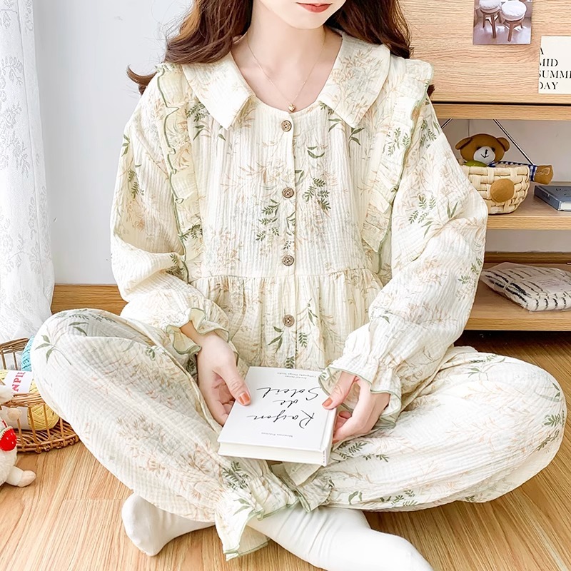 法国Uamtor月子服秋季新款产后纯棉孕妇睡衣哺乳两件套孕期家居服