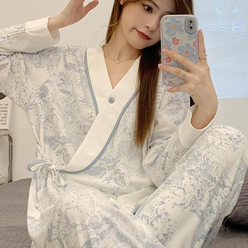 Next Kiss孕妇装月子服春秋纯棉大码哺乳期睡衣产妇家居服套装