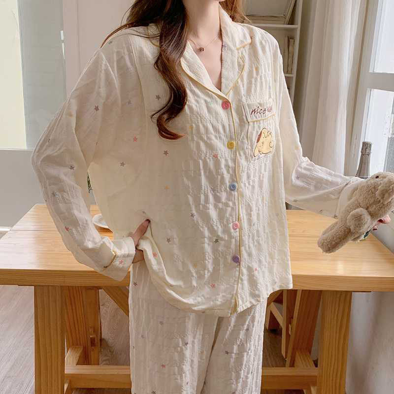 英国DHWA孕妇带胸垫月子服春夏季产后纯棉纱薄款哺乳产妇喂奶睡衣