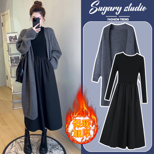 Next Kiss孕妇秋冬装毛衣外套连衣裙套装2024新款小个子时尚两件