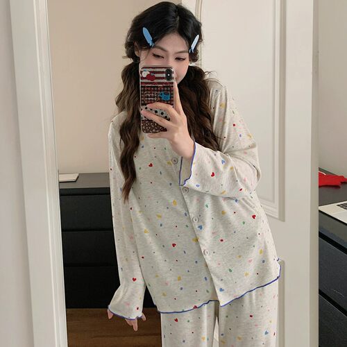 法国Uamtor莫代尔纯棉吸汗月子服秋季薄款产后哺乳孕妇睡衣带胸垫