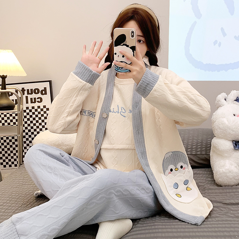 NEXT ROAD月子服秋冬产后空气棉三件套哺乳孕妇睡衣怀孕期家居装