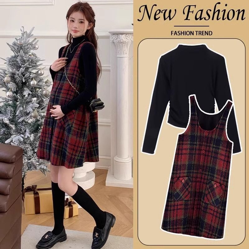 法国Uamtor孕妇装2025秋冬新款小个子宽松时尚毛衣两件套装背带裙