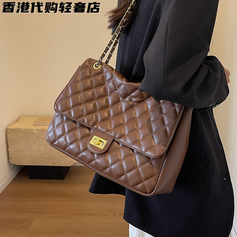法国ZAMP真皮菱格链条女包2026新款高级时尚单肩包大容量斜挎包