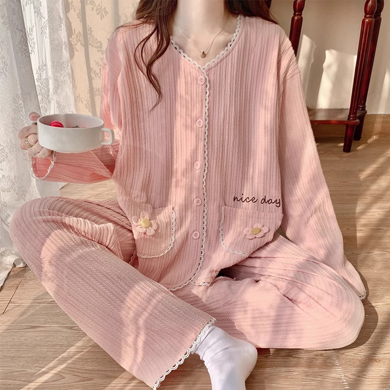 法国Uamtor孕妇纯棉月子服秋薄款透气大码待产产后哺乳喂奶家居服