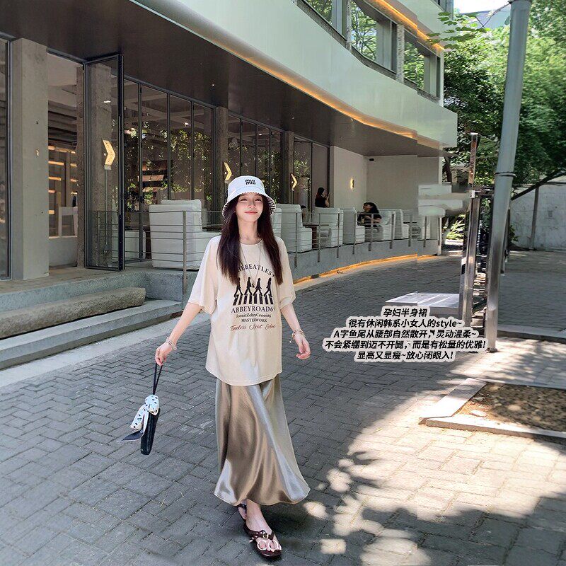 Next Alice孕妇半身裙2026夏季醋酸缎面A字鱼尾裙中长半身裙夏装