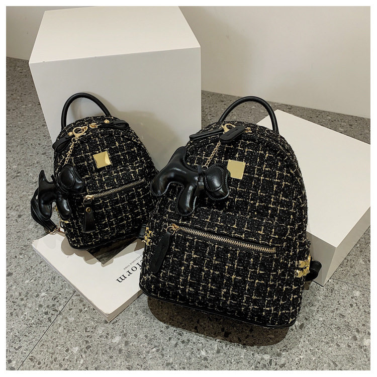 法国MK&ins高颜值双肩包潮牌女生韩版百搭格子高质感迷你宝藏背包