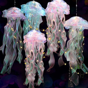 吊饰水母装饰挂件发光镭射纸商场吊顶装饰diy彩虹挂件酒店挂饰