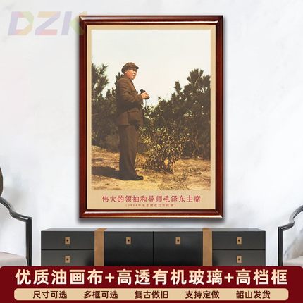 毛主席画像有带框1954年主席在江苏视察复古装饰画客厅书房壁挂.1