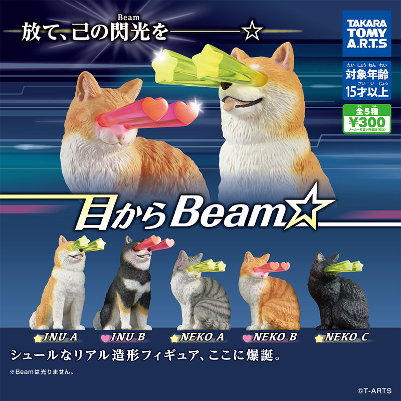 日本正版多美TOMY 眼睛发射光束的动物扭蛋 眼神冒星光的猫咪狗狗