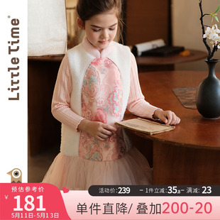 littletime23秋冬女童中国风毛呢背心裙新中式 拜年公主连衣裙旗袍