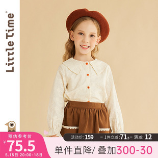 2023春装 littletime童装 儿童衬衣 女童绣花衬衫 法式 翻领春秋款 新款