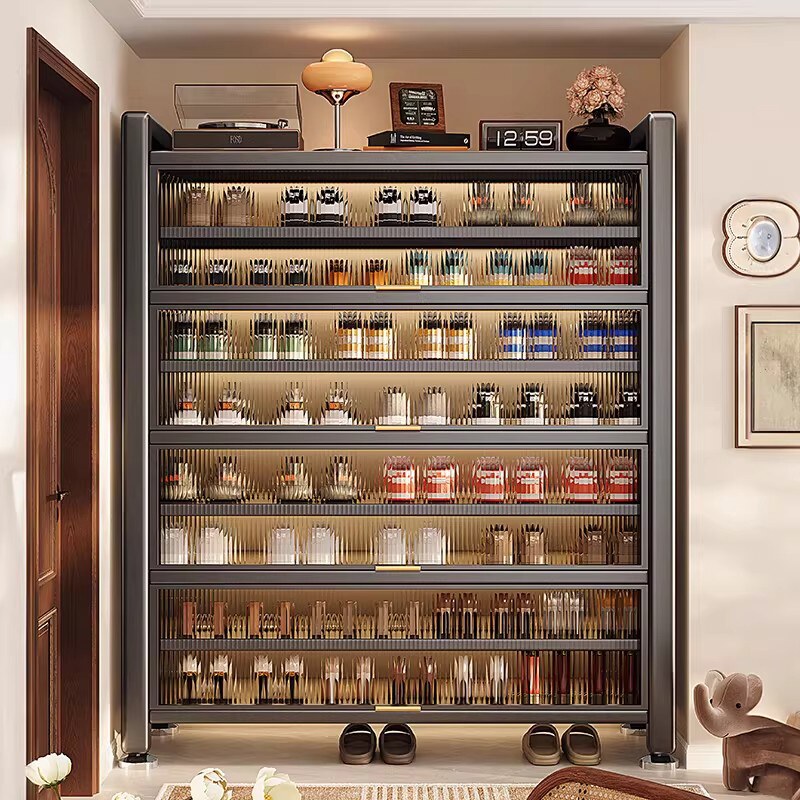 铁皮钢制鞋柜落地多功能特价拆装靠墙大型放门口防晒隔板储物柜