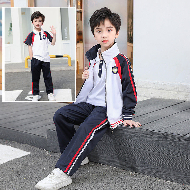 白色夏季中小学生校服幼儿园园服金光绒外套春秋装儿童短袖裙长裤