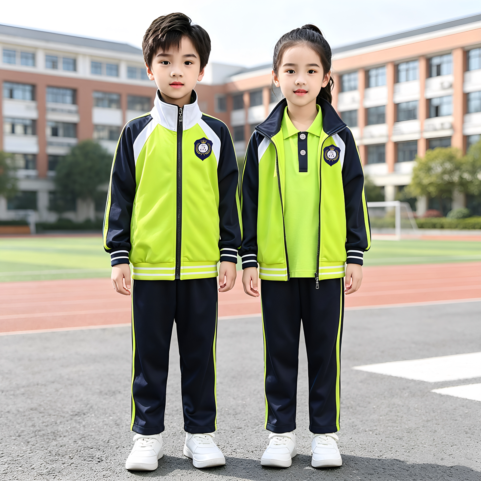 开学季中小学生校服春秋运动服绿色三件套男女童班服幼儿园服套装