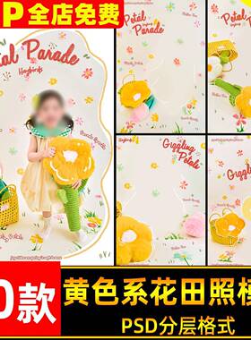春夏田园风黄色系花田照儿童宝宝写真照设计psd模板后期ps素材