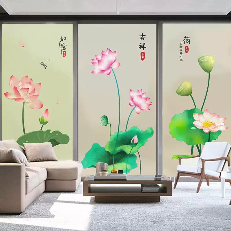 荷花卫生间玻璃浴室玻璃贴纸