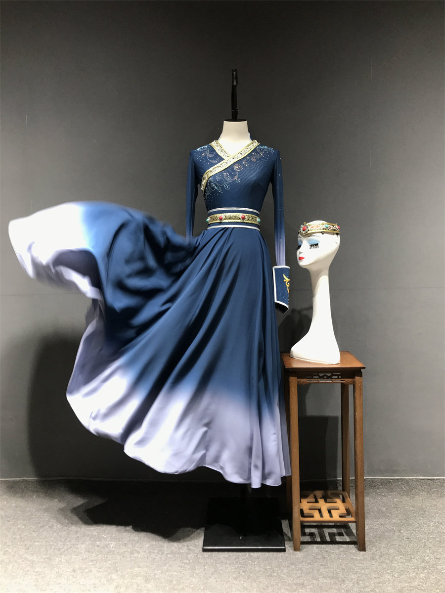 新款蒙古大裙摆舞台练习练功表演服少数民族民间舞蹈演出服