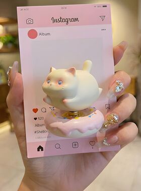 景德镇转转小猫摆件解压旋转好看精致小玩意甜甜圈底座可爱小猫