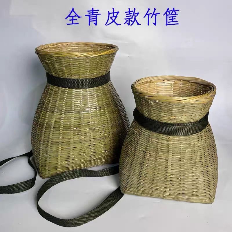 老式竹编鱼篓竹编采茶专用篓竹制品家用湖南鱼篓圆形老式手工编织