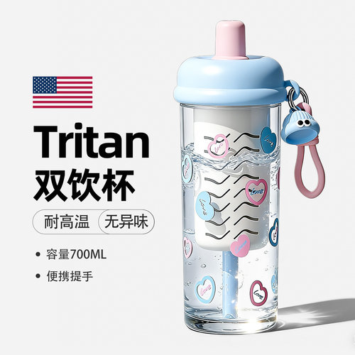 Tritan耐高温便携卡通吸管杯